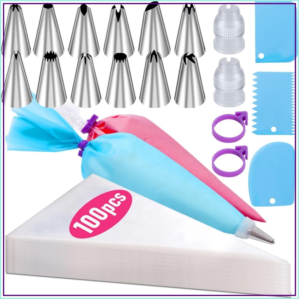 Decorating Tip Set - 100 Pcs Disposable Pastry Bags &