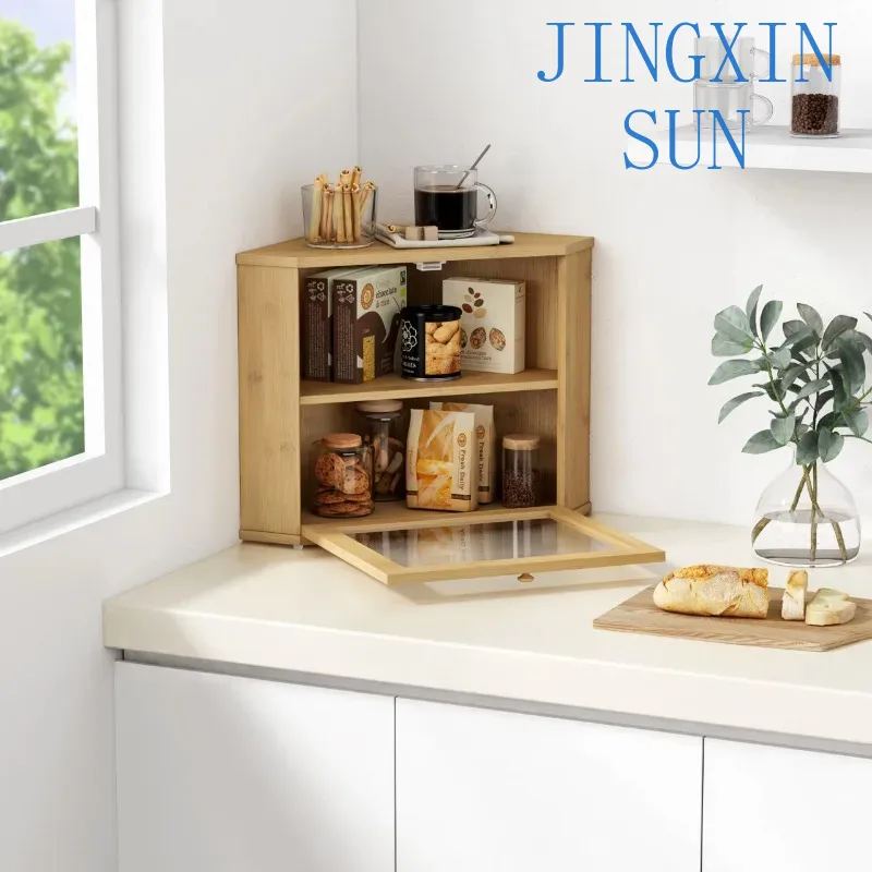 2 Tier Bamboo Corner Bread Box - Kitchen Baking Corner 评论和价格