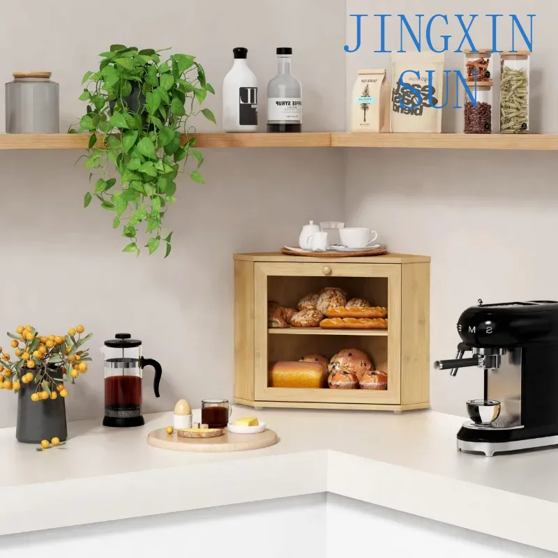 2 Tier Bamboo Corner Bread Box - Kitchen Baking Corner 评论和价格