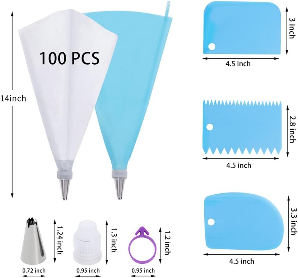 100 Pcs Disposable Pastry Bags - Decorating Tip Set 评论和价格