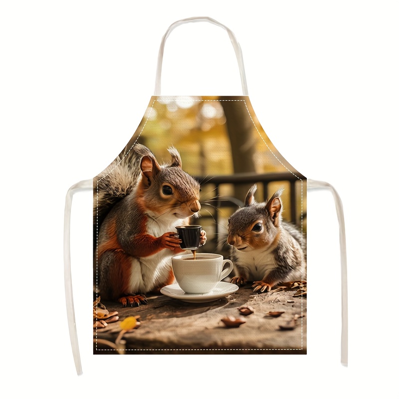 Linen Apron Squirrel Coffee Sc - Kitchen Baking Gift Ideas 评论和价格
