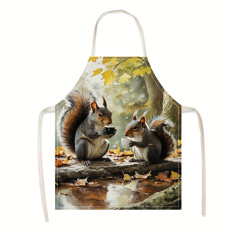 Linen Apron Squirrel Coffee Sc - Kitchen Baking Gift Ideas 评论和价格