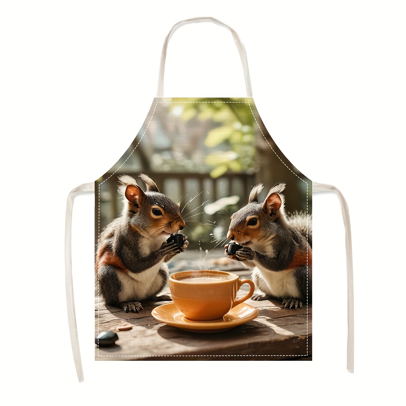 Linen Apron Squirrel Coffee Sc - Kitchen Baking Gift Ideas 评论和价格
